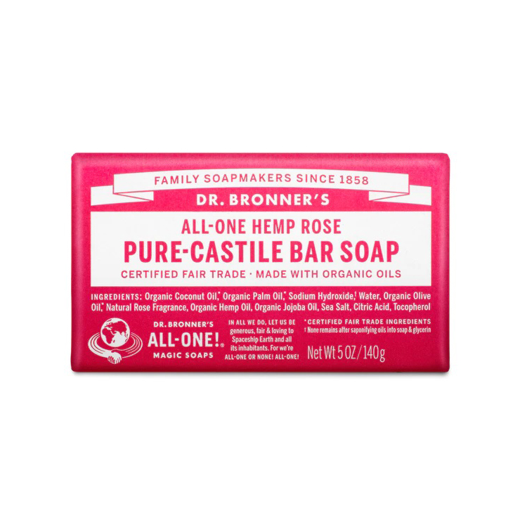 Dr Bronners Rose Pure Castile Soap Bar 140g